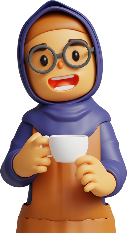 3D Hijab Girl Drinking Coffee